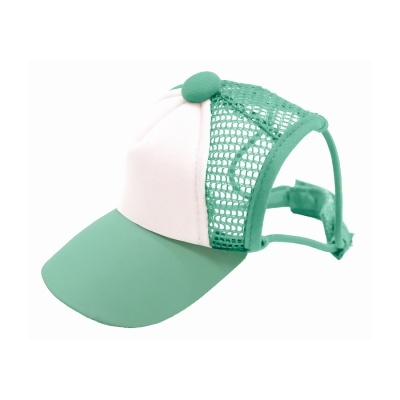 Boné tipo viseira verde e branco com parte traseira em rede