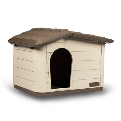 Casota para cães em plástico creme com telhado castanho