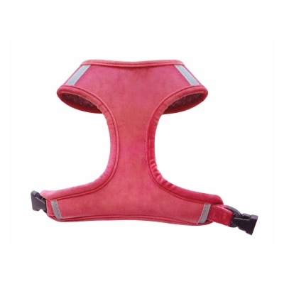Peitoral para cão vermelho com fivelas pretas e tiras refletoras