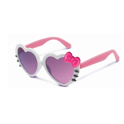 Óculos de sol infantis com armação branca em forma de coração e laço rosa