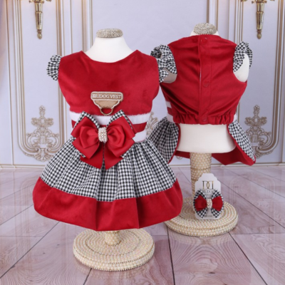 Vestidos vermelhos e preto e branco para cães com laços e detalhe BULDOG VEST