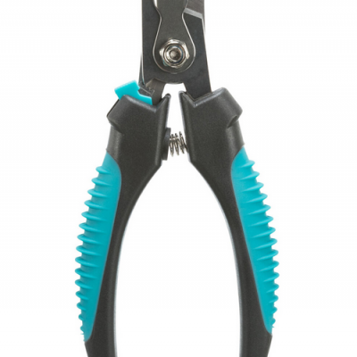 Corta-unhas para animais com alças azul e preto e lâminas metálicas