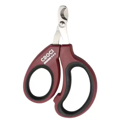 Alicate corta-unhas com cabo bordeaux e preto e lâmina metálica prateada