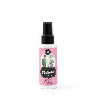 Frasco branco de spray com rótulo rosa e ilustração vintage