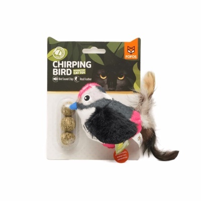 Brinquedo pássaro para gatos com penas e bolas de catnip