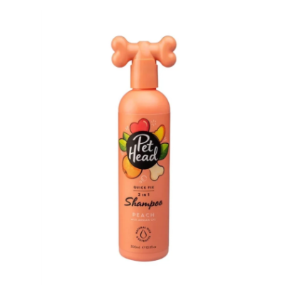 frasco de shampoo Pet Head cor pêssego com tampa em forma de osso