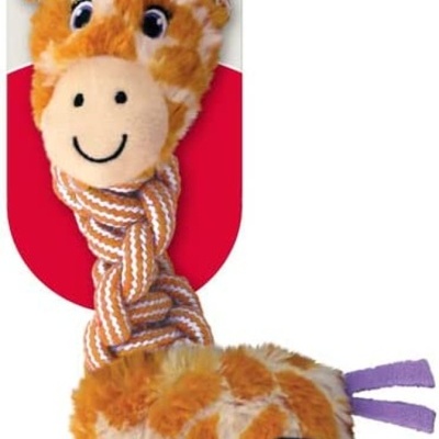 Brinquedo para cães KONG em forma de girafa com cabeça sorridente e corpo de corda laranja e branca