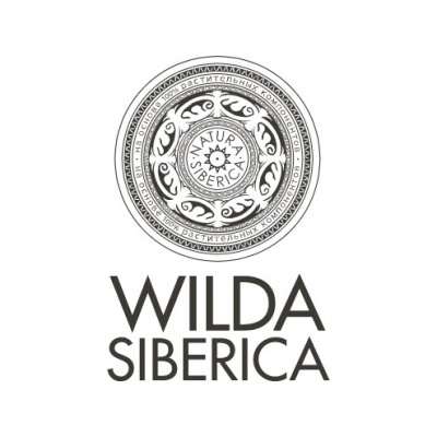 Logótipo circular decorativo NATURA SIBERICA com texto WILDA SIBERICA abaixo