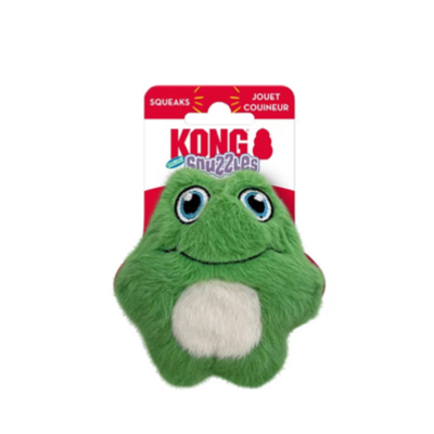Brinquedo para cão KONG Smuzzles verde em peluche com olhos azuis e barriga branca