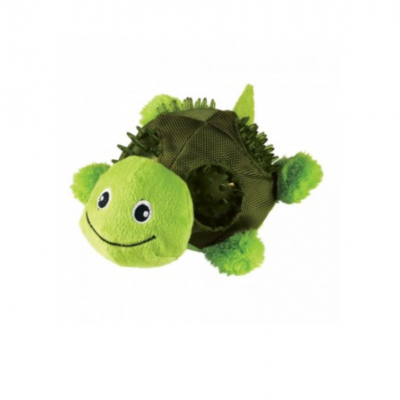 Brinquedo para cão em forma de tartaruga verde de peluche com bola texturizada no corpo