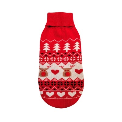 Camisola de malha vermelha para cão com padrão natalício