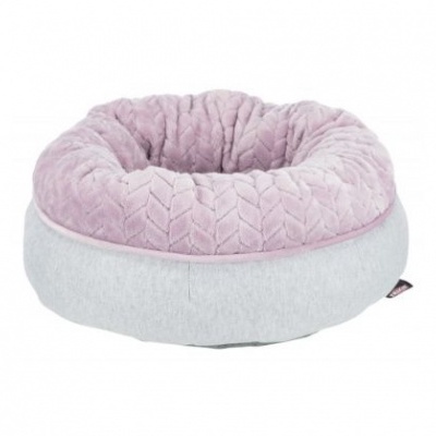 Cama para animais de estimação rosa claro e cinzenta com acabamento texturizado