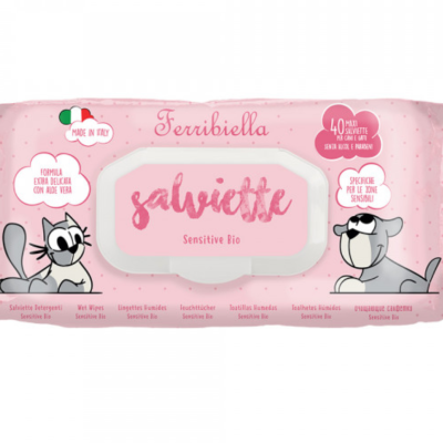 Pacote rosa de toalhitas para animais com gato e cachorro desenhados