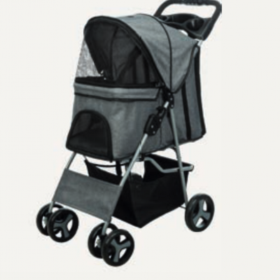Carrinho cinzento para animais de estimação com rodas e capota