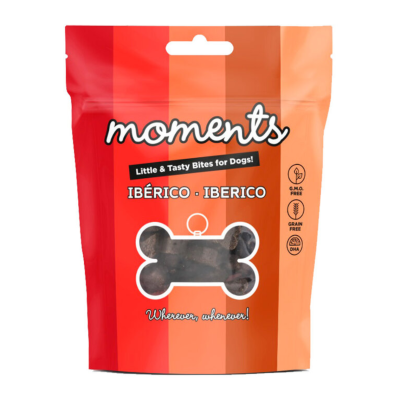 Embalagem de snacks para cães Moments Ibérico com janela em forma de osso