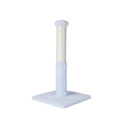 Arranhador para gatos branco com base quadrada e poste em sisal