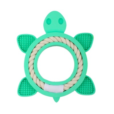 Brinquedo em forma de tartaruga verde com corda no centro para cães