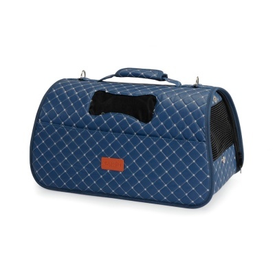 Bolsa de transporte azul acolchoada com janela em rede e alça acolchoada