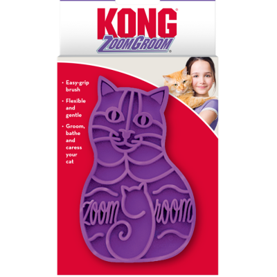 Escova para gatos KONG ZoomGroom roxa em embalagem