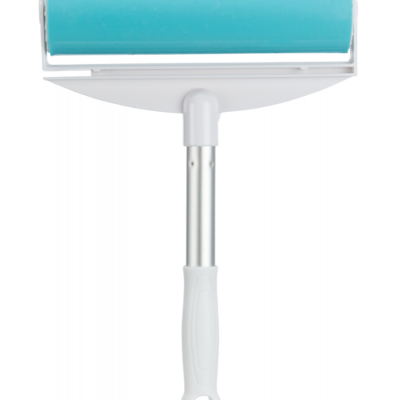 Rolo adesivo para remover pêlos com pega branca e rolo azul celeste