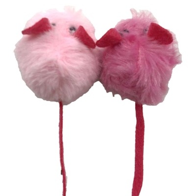 brinquedos peludos rosa para gatos com orelhas e cauda vermelhas