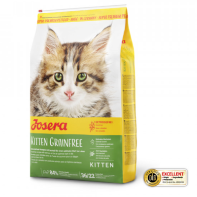 Embalagem de ração Josera Kitten Grainfree com foto de gato e selo DLG EXCELLENT