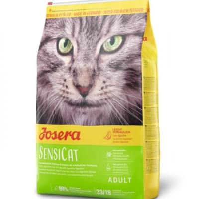 Saco de ração para gatos Josera SensiCat com imagem de gato cinzento
