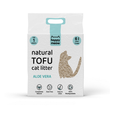 Embalagem branca de areia natural para gatos happy meow com TOFU e aloe vera