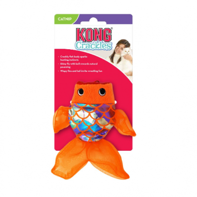 Brinquedo para gatos KONG Crackles em forma de peixe laranja com escamas brilhantes