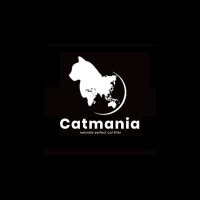 Logótipo branco de um gato dentro de um círculo com texto Catmania e subtítulo