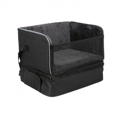 Banheira/cama para animais de estimação preta com interior cinzento e rede nas laterais