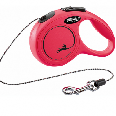 Trela retrátil vermelha para cães com gancho metálico e marca Flexi