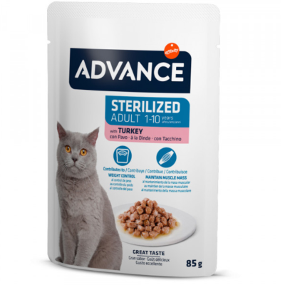 Embalagem de comida para gatos sterlilized adulto com peru
