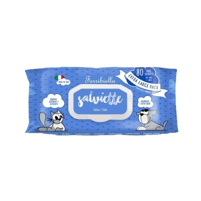 Embalar azul de salvetes húmidos Ferribiella com gato e cão desenhados