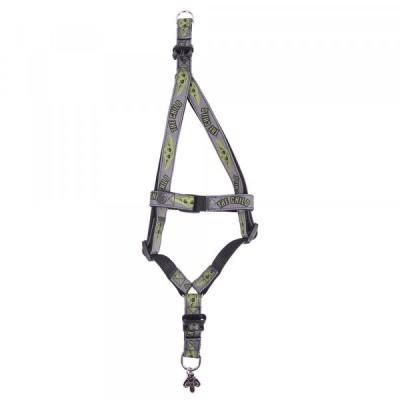 Peitoral para cão ajustável cinza e verde com padrão de ossos