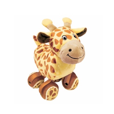 Pelúcia giraffe em amarelo e castanho com rodas