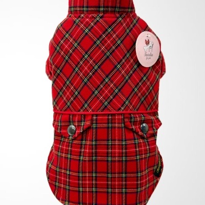 Casaco vermelho xadrez para cão com etiqueta Twinkie for pets