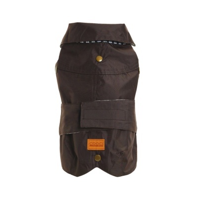 Casaco para cão castanho escuro com gola e fecho de botões