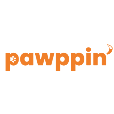 Logótipo da marca pawppin com pata e cauda de animal