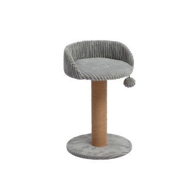 Arranhador para gato cinzento com poste revestido em sisal natural e bola pendente