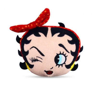 Almofada redonda estilizada da Betty Boop com tecido macio e fita vermelha