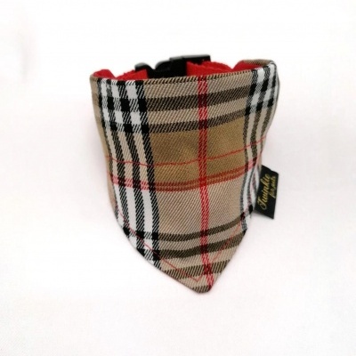 Bandana para animal xadrez bege com fecho preto