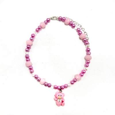Colar infantil rosa com pendente de ursinho cor-de-rosa