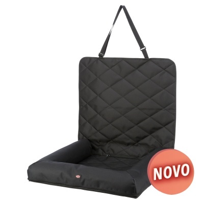 Cadeira elevadora preta acolchoada para crianças com alça ajustável e selo vermelho 'NOVO'