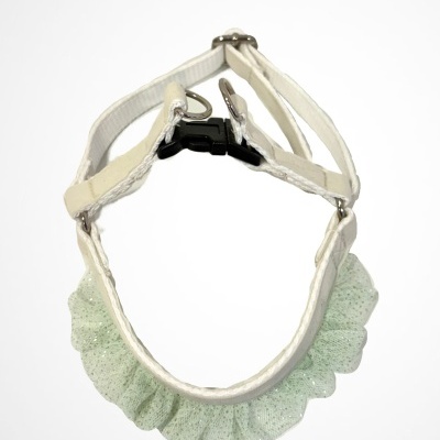 Coleira para animal de estimação branca com detalhe verde brilhante