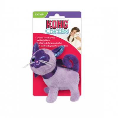Brinquedo para gato KONG Crackles lilás em pelúcia com embalagem branca e vermelha