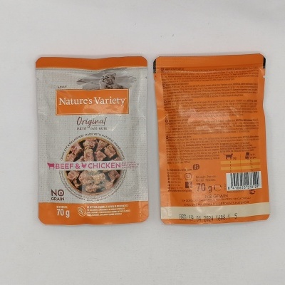 Embalagem Nature's Variety Original Beef & Chicken 70g para animais, frente e verso