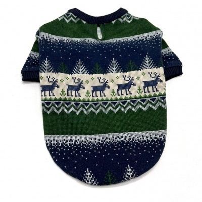 Suéter de tricô para cão com padrão natalício em verde, azul escuro e bege