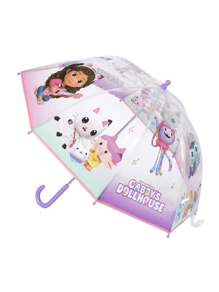 Guarda-chuva infantil transparente com personagens e texto GABY'S DOLLHOUSE