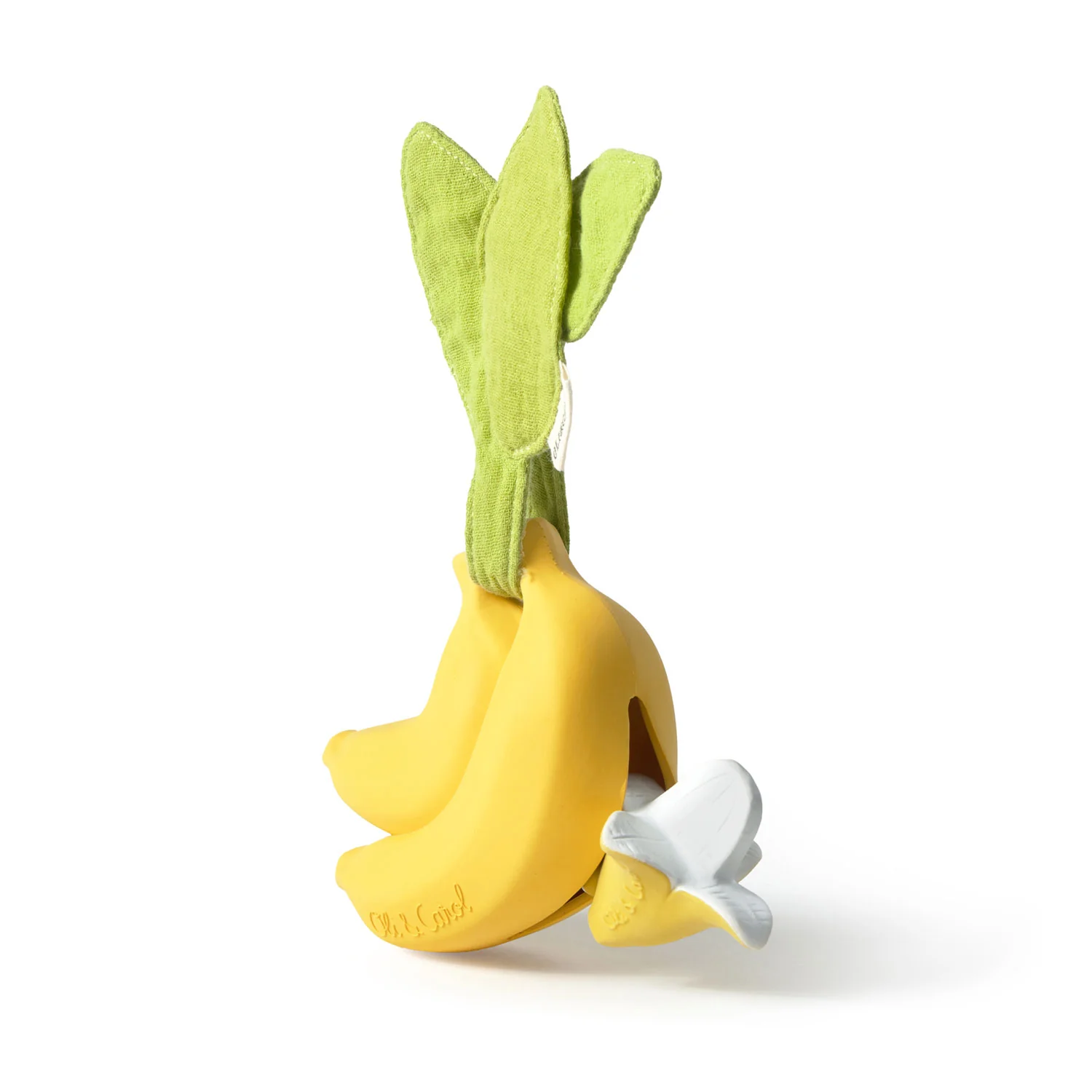 Brinquedo de peluche para cães em forma de cacho de banana amarelo com folhas verdes